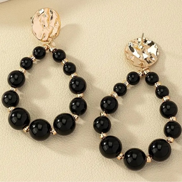 NEW Waterdrop shape Hollow Dark Breaded Pearl Elegant Summer Gold Earrings - Picture 2 of 3